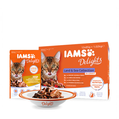 Iams Delights liha- ja kalalajitelma kastikkeessa