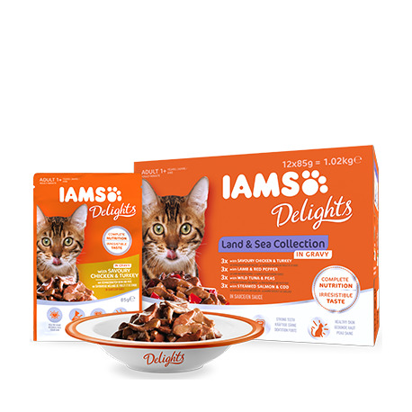 Iams Delights liha- ja kalalajitelma kastikkeessa